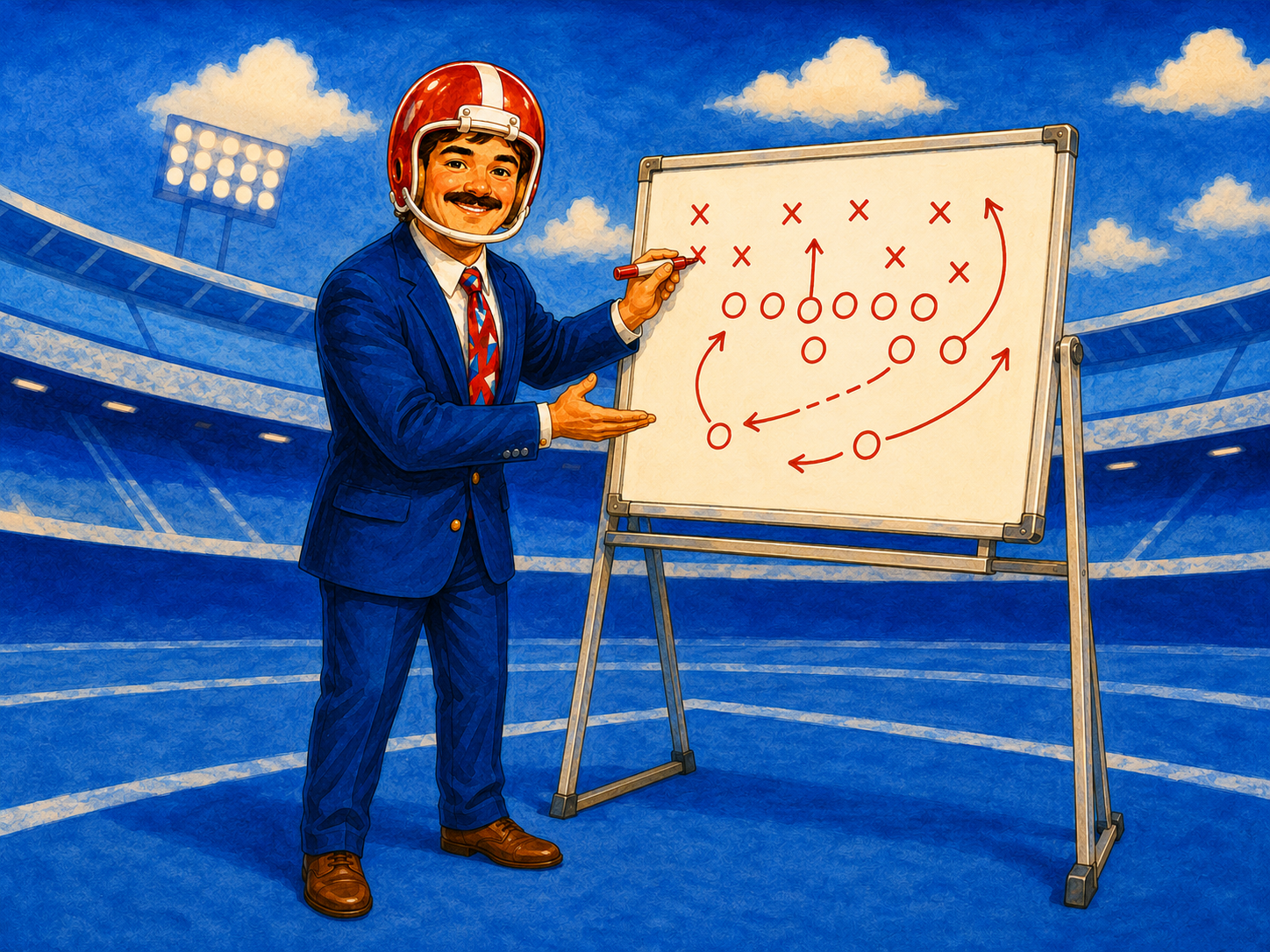 The Playmaker drawing Xs, Os, and arrows on a whiteboard